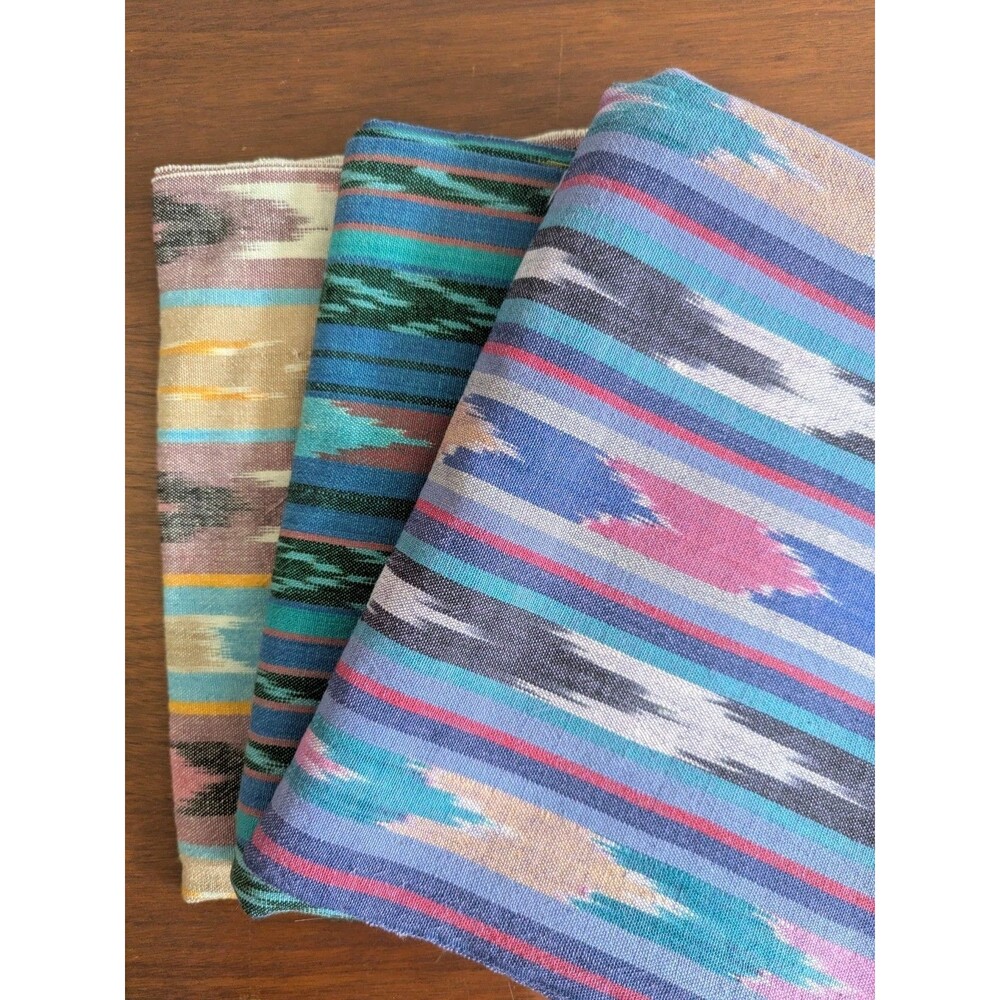 Vtg Ikat Cotton Woven Fabric Medium Weight 3pcs Multicolor Yards Ethnic Textile